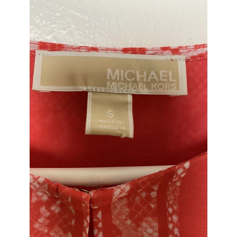 Michael Kors Tunic Dress Women's Size S Orange Sneak Print Long Sleeves Slits